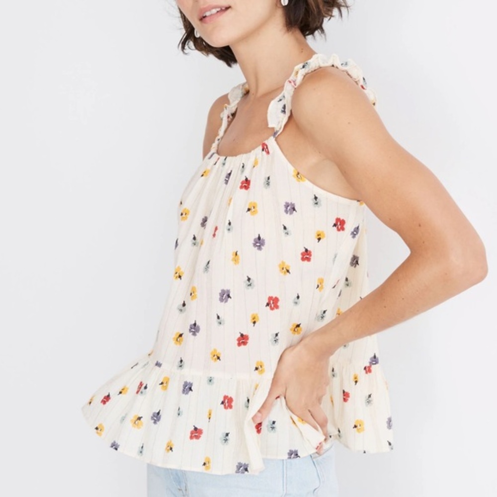 Madewell Ruffle-Strap Cami Top in Metallic-Striped Confetti Floral size 6